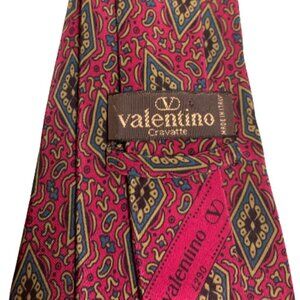 Made in France Valentino 100% Silk Tie Red Background Diamond-shaped Figure